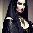 Enigmatic woman in dark makeup and gothic attire