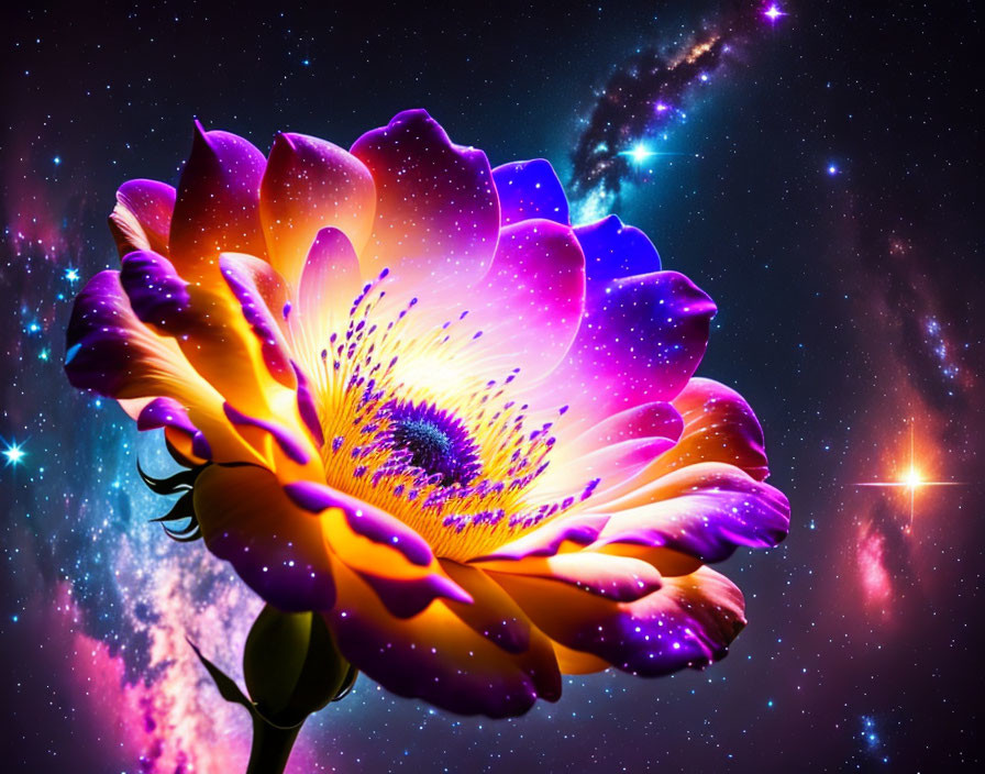 Digital artwork: Cosmic-themed flower in starry galaxy