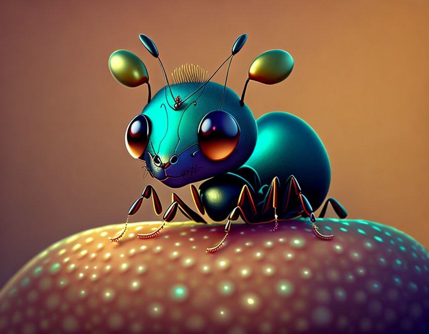 Colorful Anthropomorphic Insect on Textured Sphere