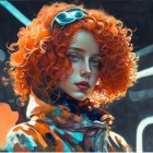 Vibrant portrait of person with curly red hair and colorful attire