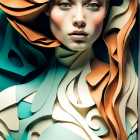 Bronze and Turquoise Metallic 3D Woman Illustration with Flowing Hair