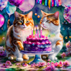 Vibrant Orange and White Cats with Green Eyes by Colorful Birthday Cake