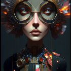 Futuristic digital artwork of woman with ornate headdress