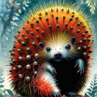 Colorful Hedgehog with Orange Spikes on Leafy Background