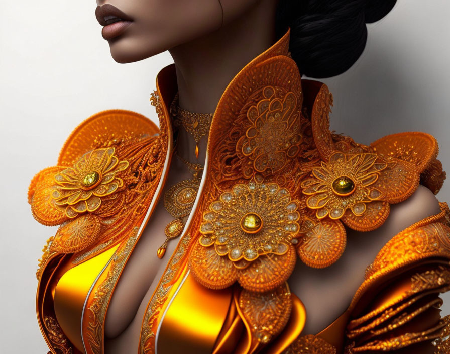 Digital Artwork: Woman in Golden Shoulder Pieces