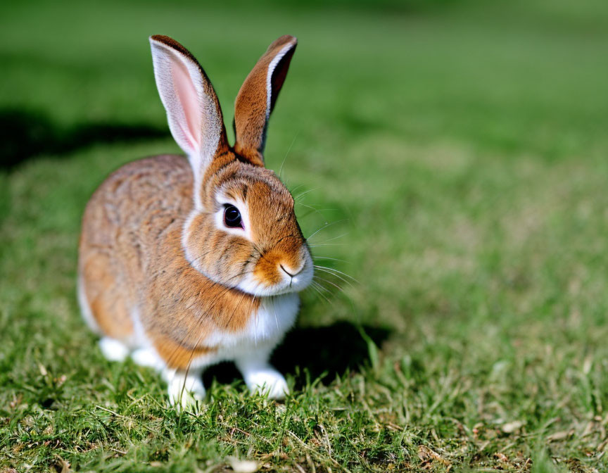 Brown and White Rabbit Sitting on Green Grass