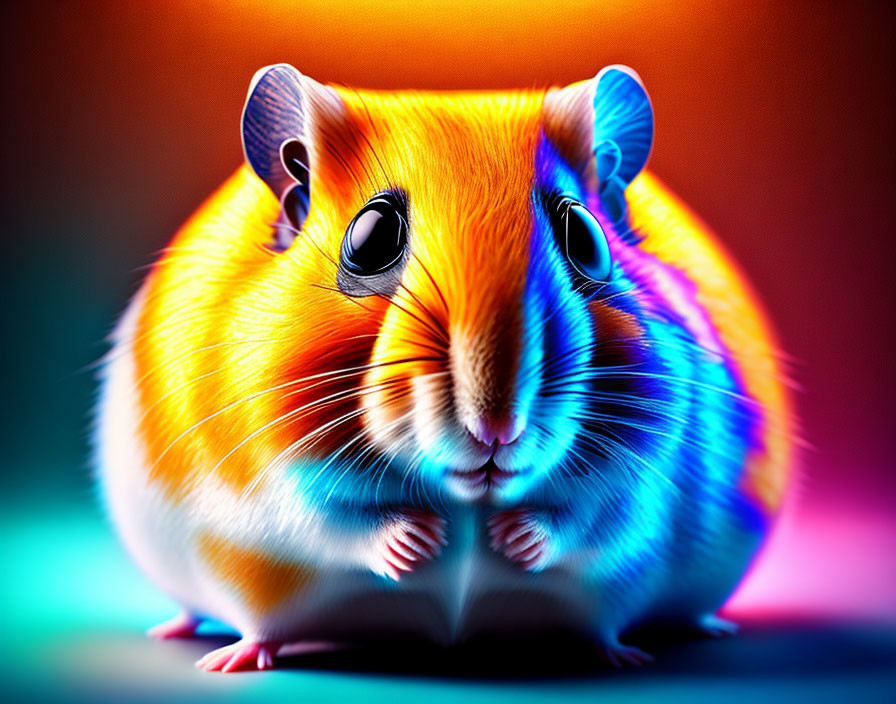 Colorful chubby hamster illustration on neon gradient background