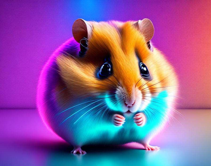 Colorful digital illustration of chubby hamster on neon background