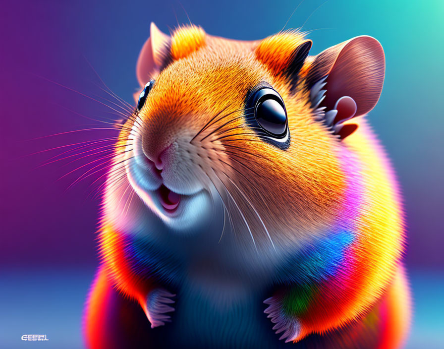 Colorful anthropomorphic chubby hamster illustration with large glossy eyes