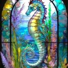 Colorful Seahorse Artwork with Stained-Glass Style Marine Theme