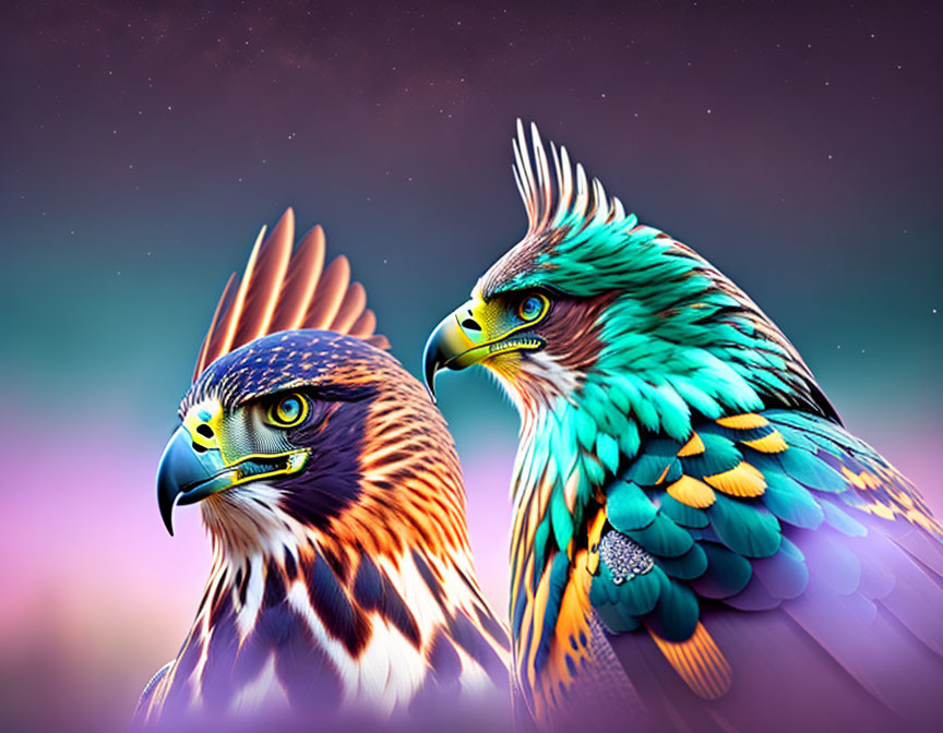 Colorful Stylized Eagles in Twilight Sky