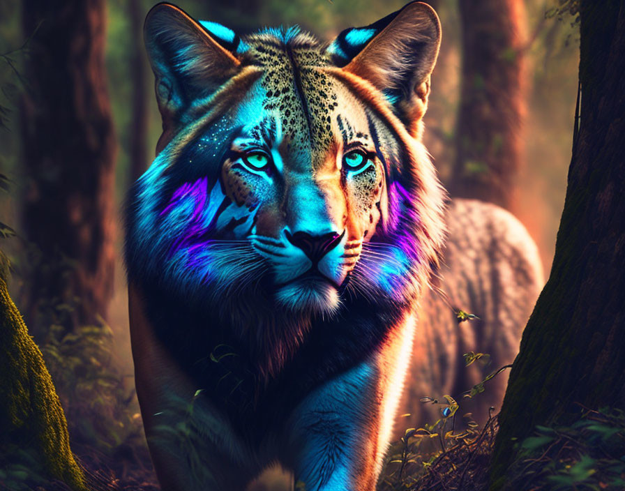 Colorful Lynx Portrait in Shadowy Forest