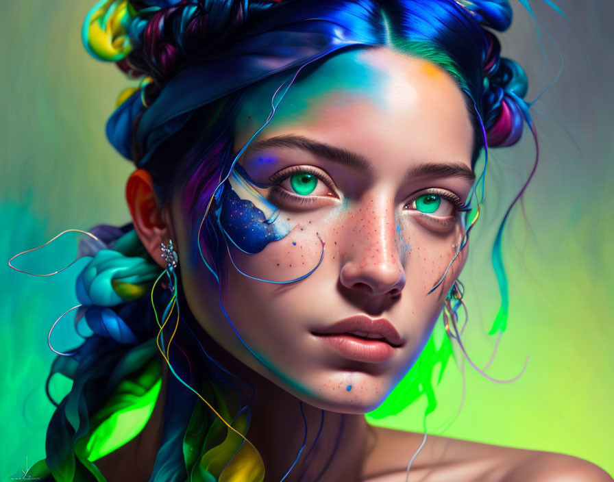 Colorful Hair and Makeup Portrait on Gradient Background