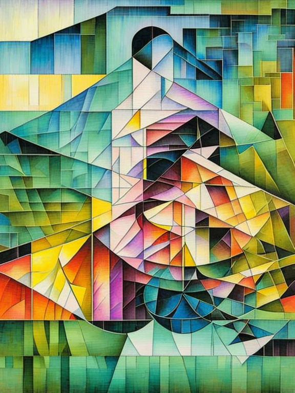 Vibrant Geometric Abstract Art with Interlocking Shapes