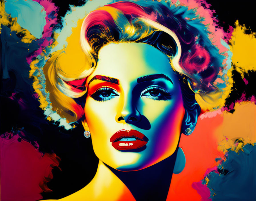 Colorful Pop Art Portrait Featuring Woman with Striking Makeup