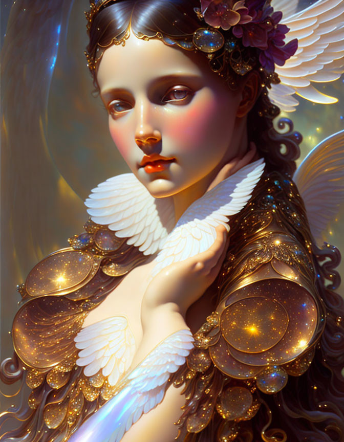 Celestial figure with elegant wings and gilded armor