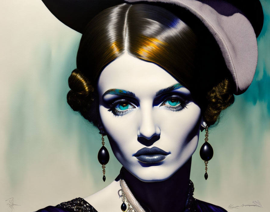 Stylized portrait of woman with dramatic makeup and vintage hat