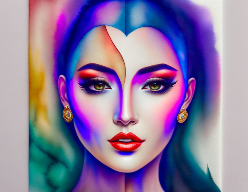 Colorful digital artwork: Woman's face with vibrant makeup.