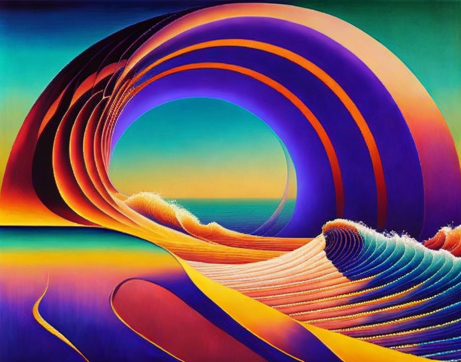 Colorful Abstract Painting: Waves with Surreal Twist in Oranges and Blues