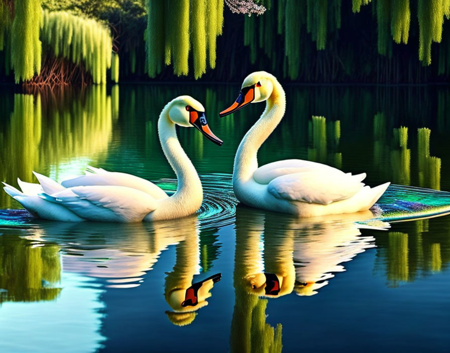 Swans Creating Heart Shape on Tranquil Lake