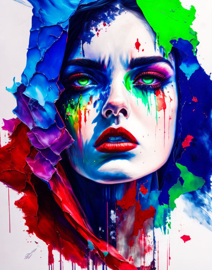 Colorful woman portrait with bold makeup drips