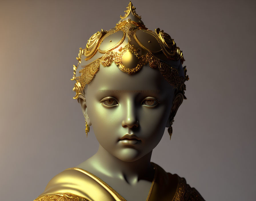 Regal child statue with ornate headgear and serene expression