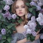 Young girl with expressive eyes in whimsical forest setting among lush greenery and vines