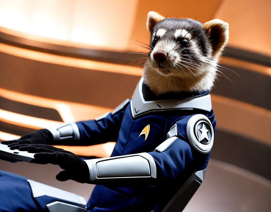 Ferret in space suit at control panel illustration