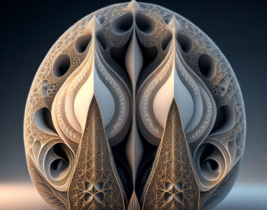 Symmetrical teardrop fractal design with lace-like textures