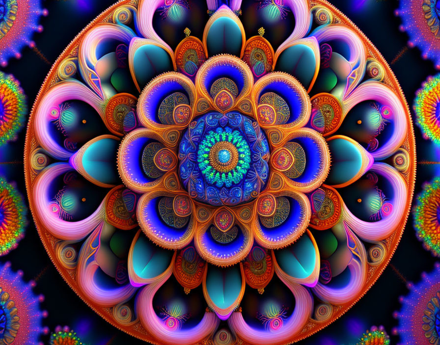 Colorful mandala fractal with intricate symmetrical design