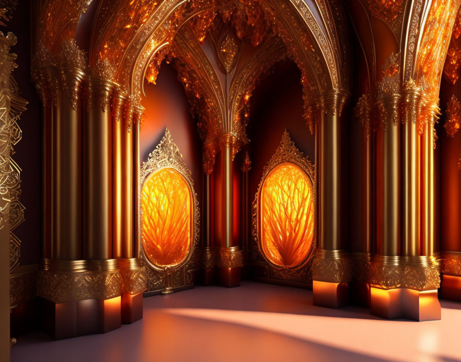 Luxurious Golden Interior with Elaborate Arches and Intricate Patterns