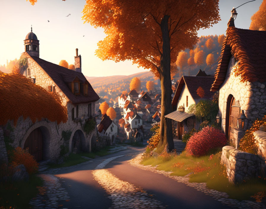 Sunset in the Autumn Village