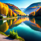 River landscape with three cruise ships amid autumn foliage