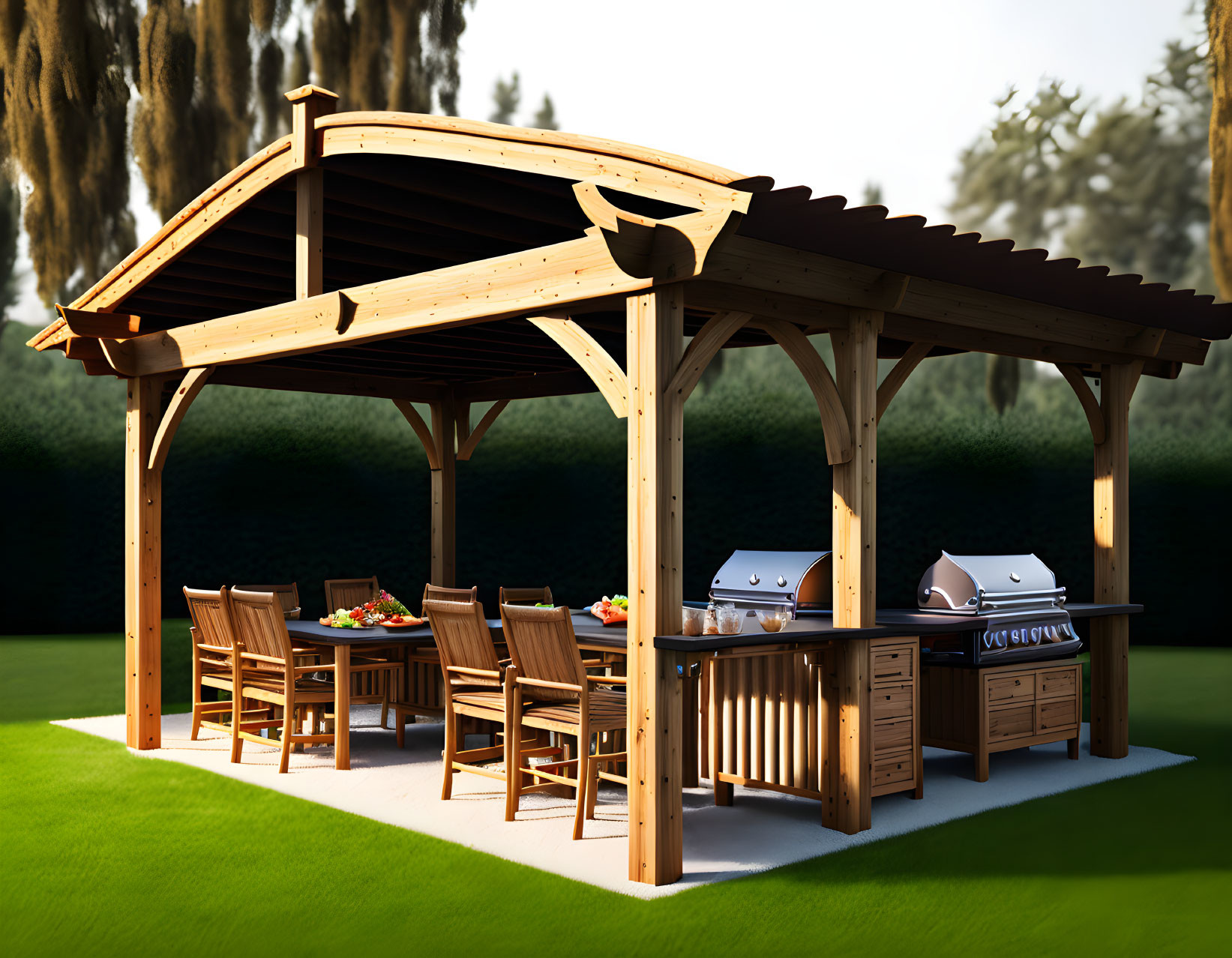 Spacious garden gazebo with seating and built-in grills