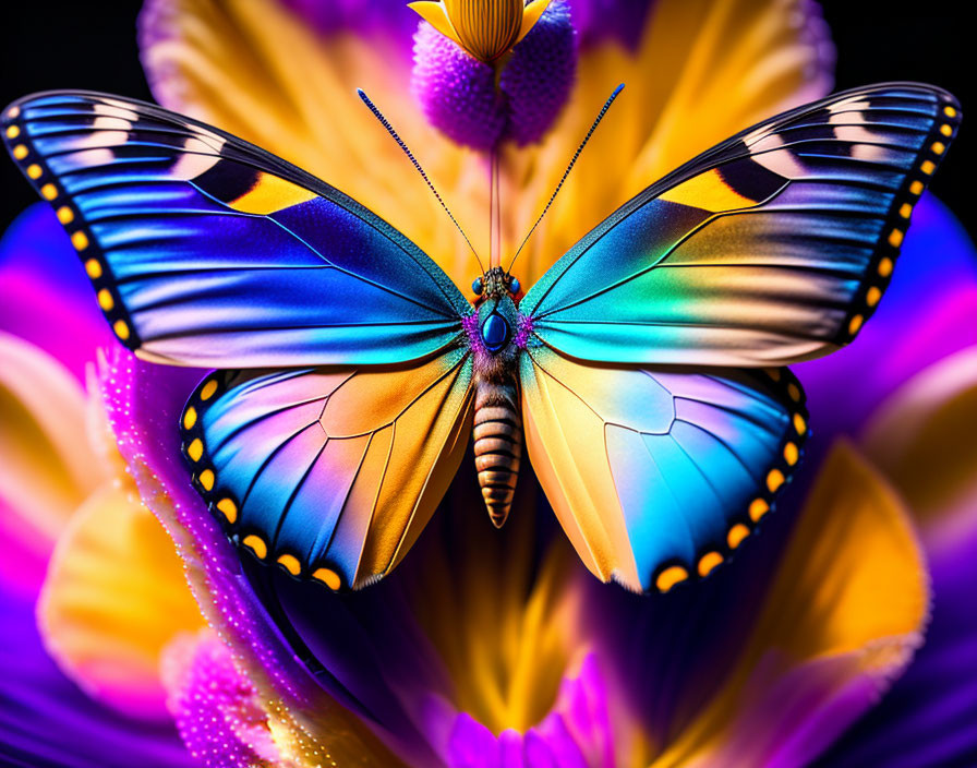 Colorful Butterfly on Purple Flower with Blurred Background