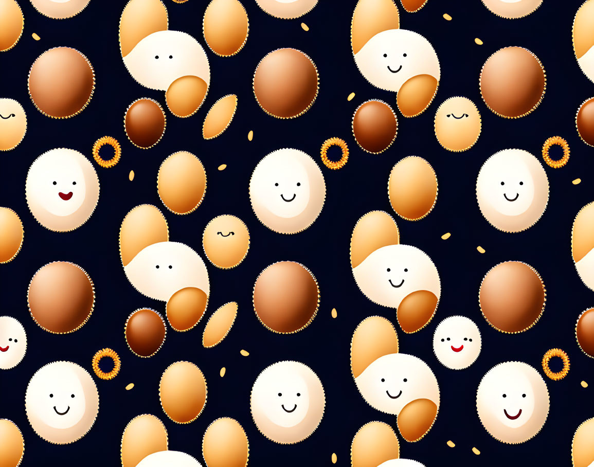 Smiling Cartoon Eggs in Brown and White on Dark Blue Background