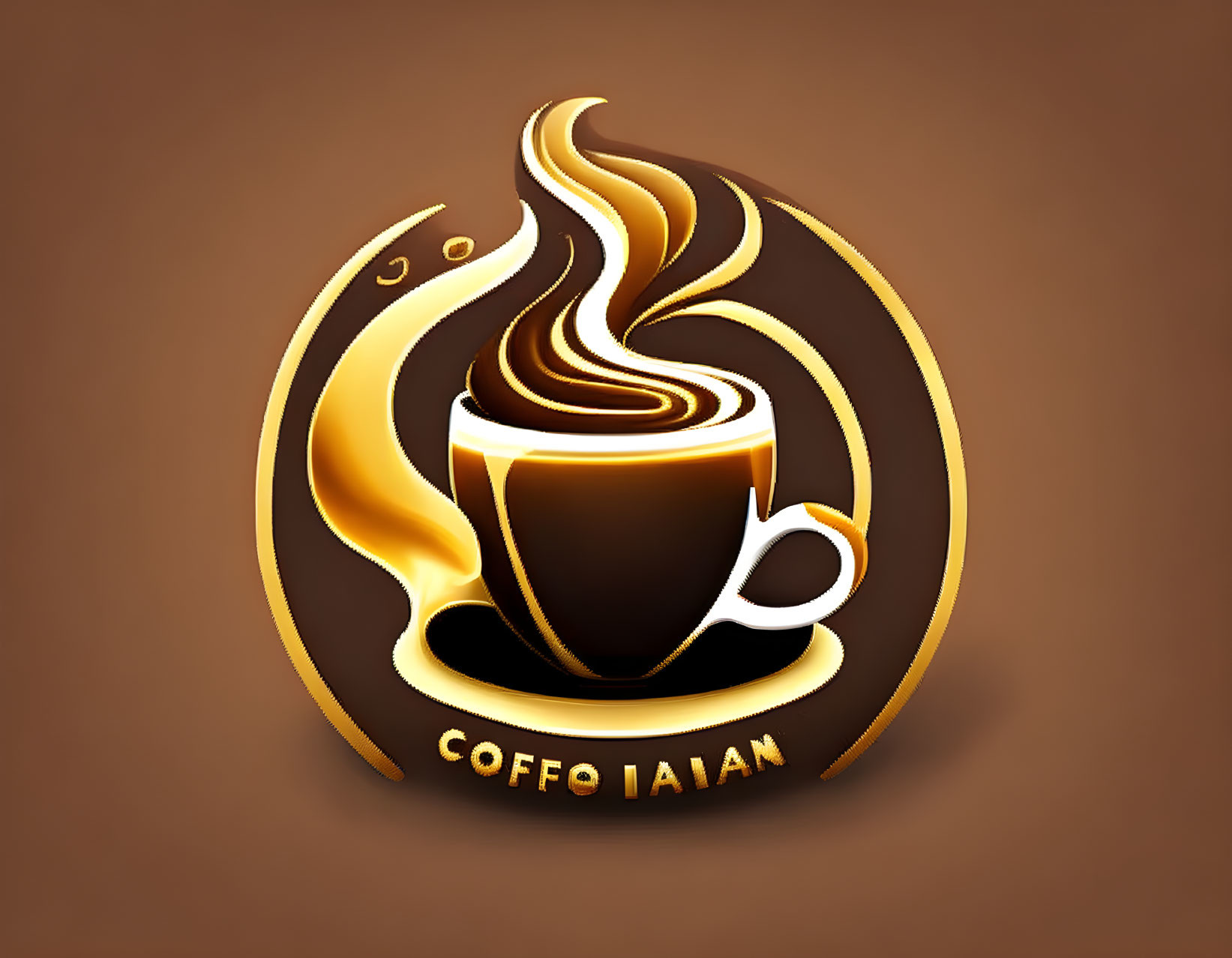 Stylized graphic of steaming coffee cup with golden swirls and "COFFEE ITAL