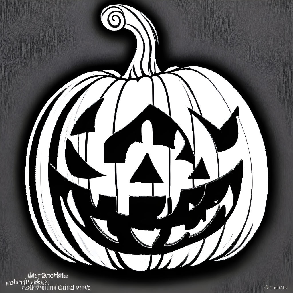 Monochromatic artistic illustration of whimsical carved pumpkin