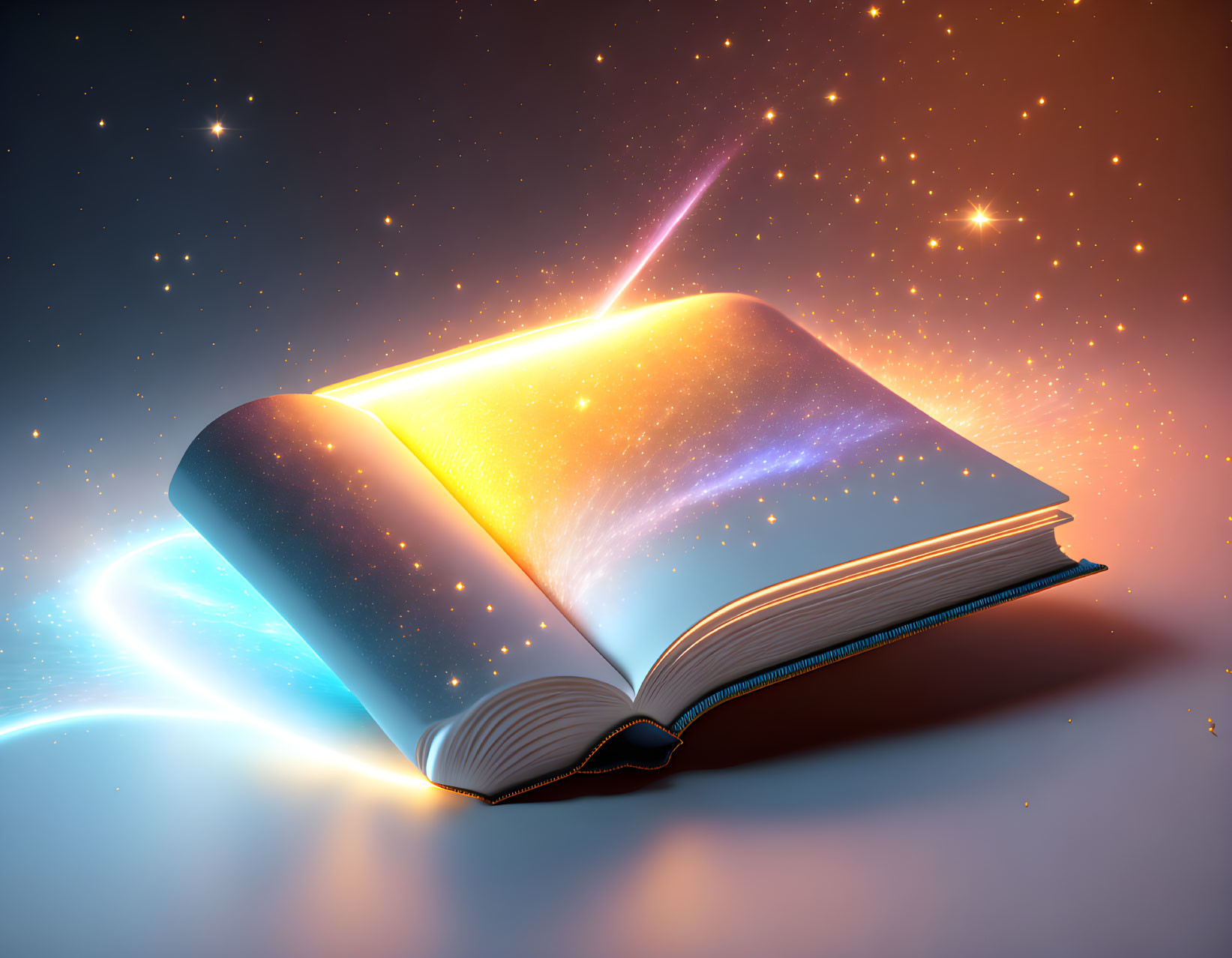 Radiant open book on cosmic background with ethereal beams