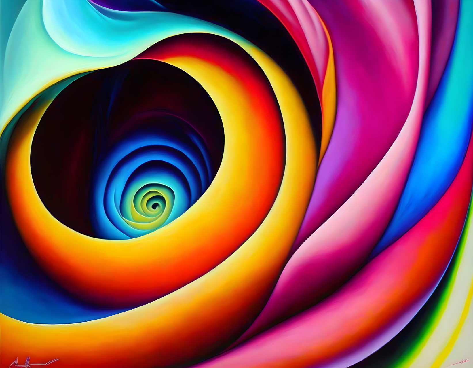 Colorful Swirling Vortex Artwork with Vivid Blues and Pinks