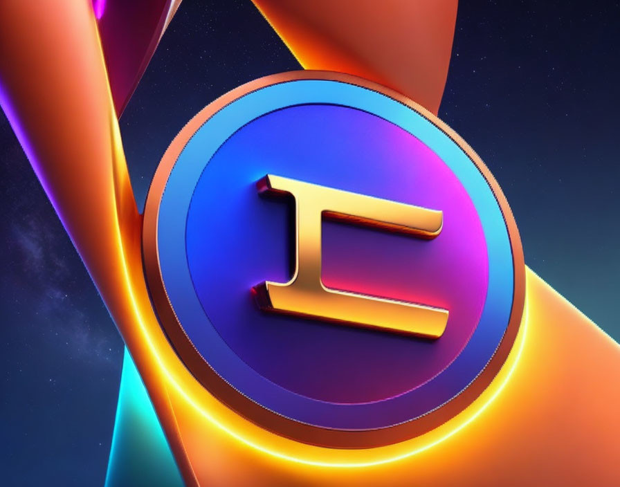 Neon Outlined Stylized "E" on Cosmic Background