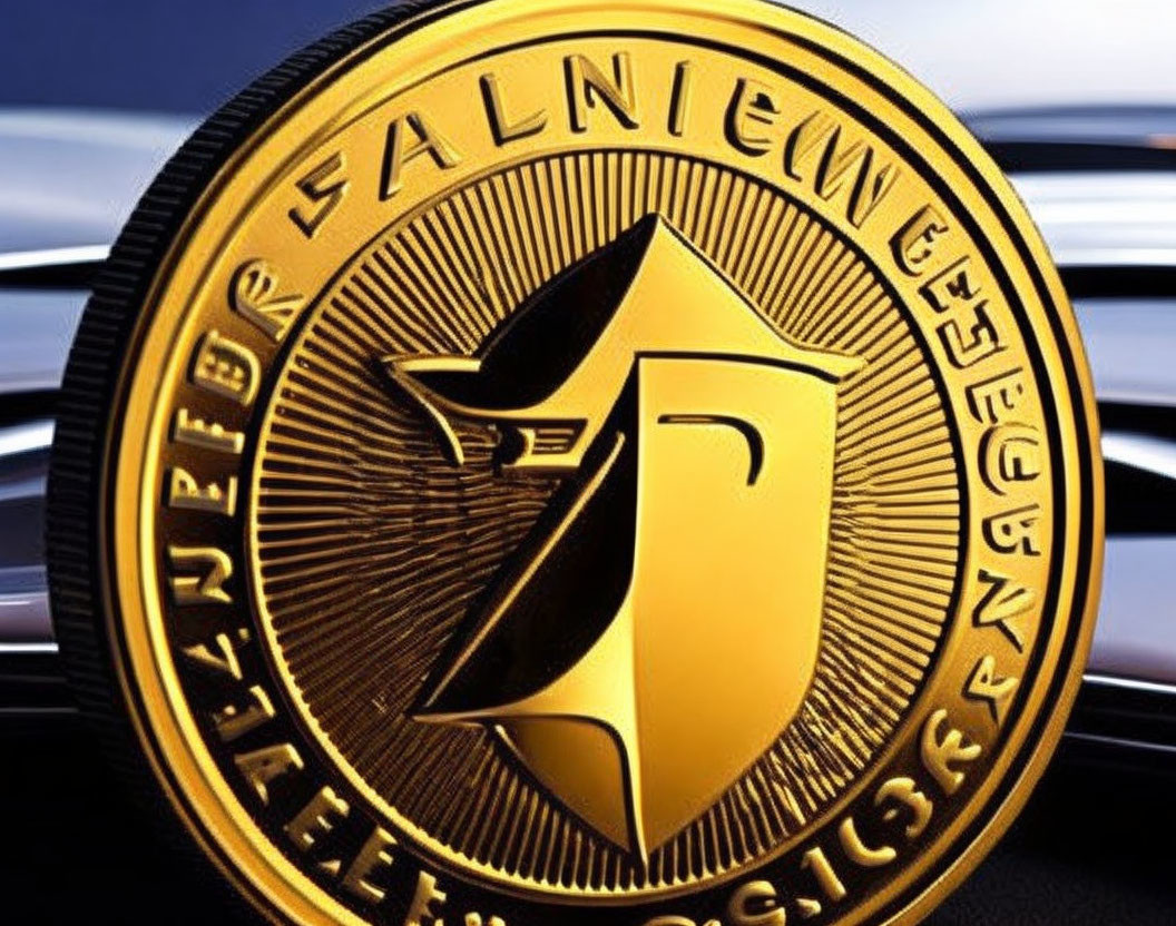 Golden coin with stylized 'F' emblem & car grille.