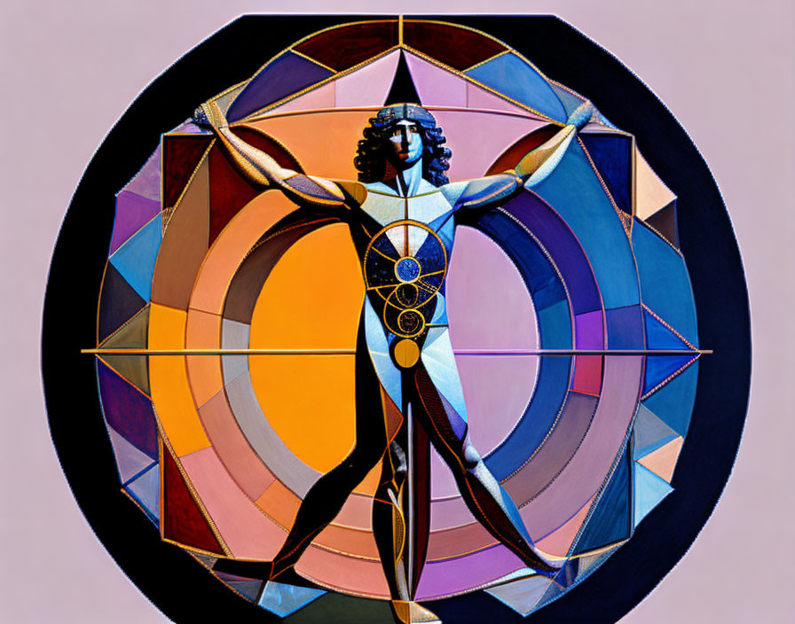 Colorful Cosmic Human Figure in Stained Glass Style