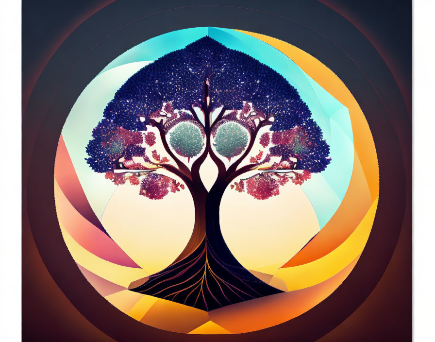 Colorful Abstract Tree Artwork with Cosmic Background