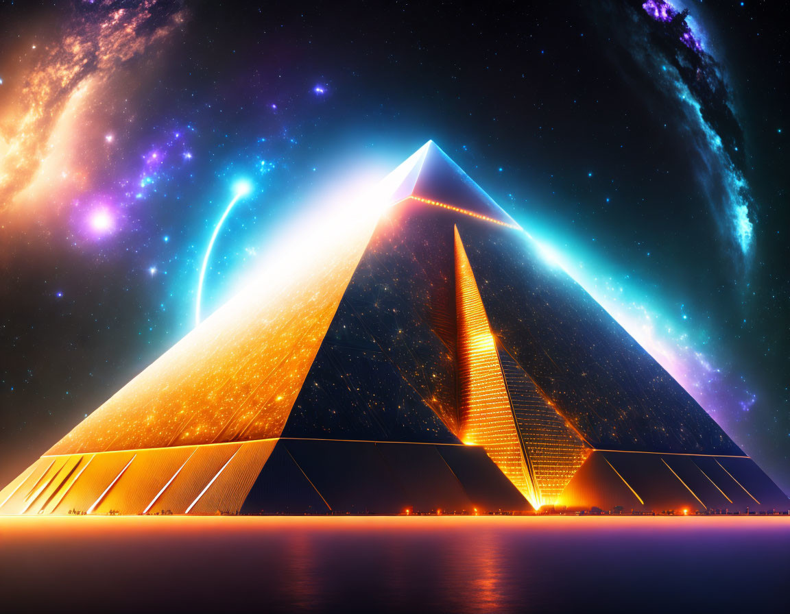 Futuristic Pyramids with Neon Lighting and Starry Sky