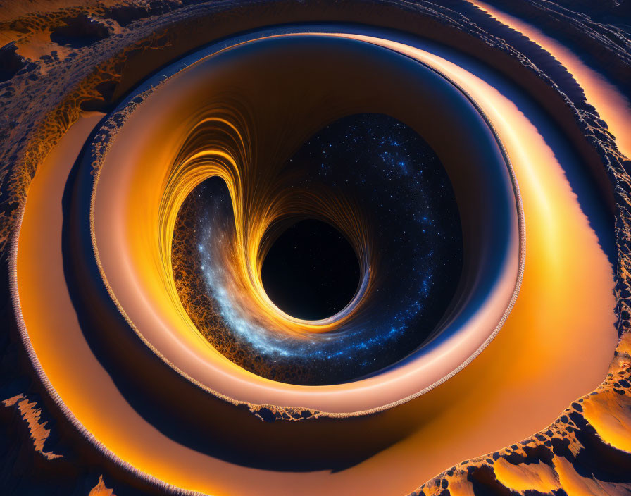 Surreal digitally generated vortex blending night sky and fiery nebulous forms