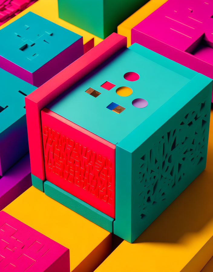 Colorful Geometric Pattern Blocks Stacked