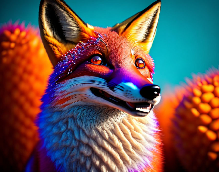 Vibrant Digital Art: Fox with Orange Fur on Blue Background