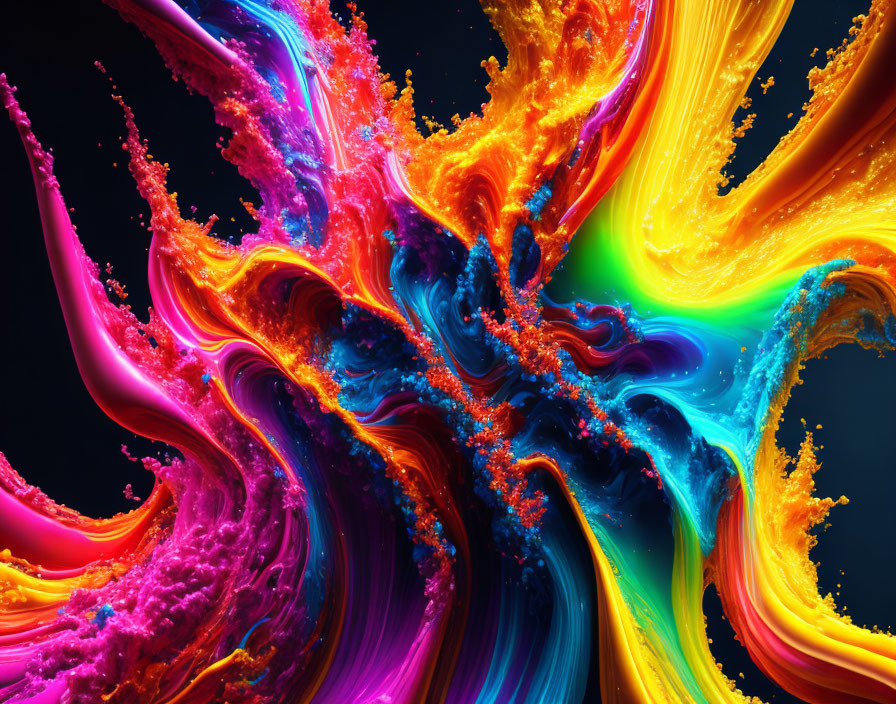 Colorful Swirls in Red, Orange, Yellow, Blue, and Purple on Dark Background