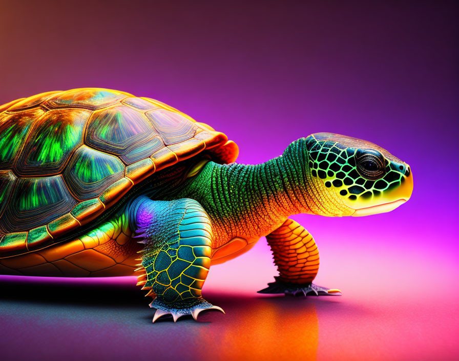 Colorful Turtle Illustration on Purple Gradient Background